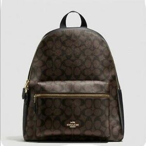COACH Charlie Backpack Large in Signature Canvas Black/Khaki Tiny scratch